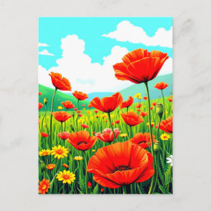 Carte Postale Ciel bleu et coquelicots
