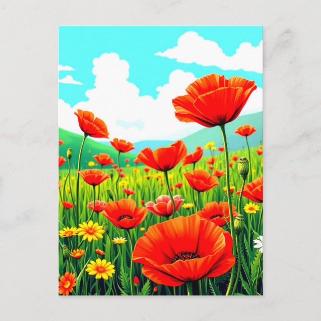 Carte Postale Ciel bleu et coquelicots (Devant)