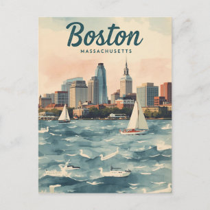 Carte Postale Ciel de Boston rétro & voiliers   Massachusetts