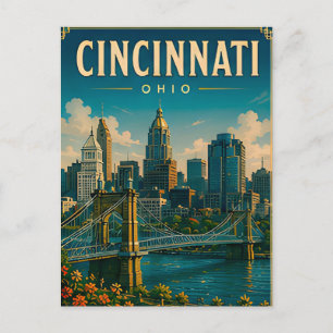 Carte Postale 🌉 Ciel de Cincinnati Ohio et front de rivière