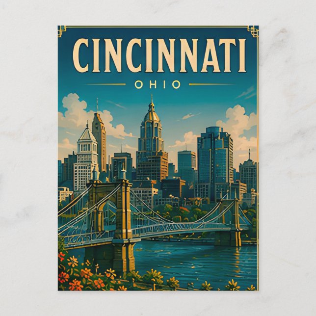 Carte Postale 🌉 Ciel de Cincinnati Ohio et front de rivière (Devant)