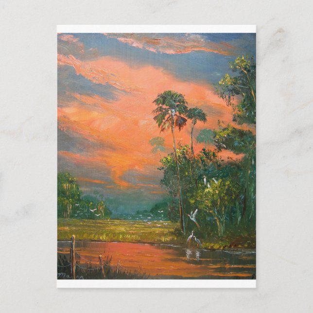 Carte Postale Ciel de feu au-dessus de l'étang (Devant)
