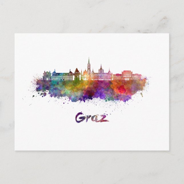Carte Postale Ciel de Graz en aquarelle (Devant)