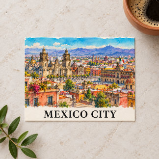 Carte Postale Ciel de Mexico City Aquarelle Voyage