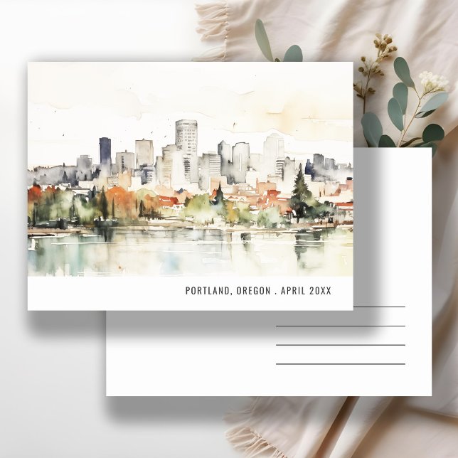 Carte Postale Ciel de Portland Oregon Aquarelle Voyage Élégant (Créateur téléchargé)