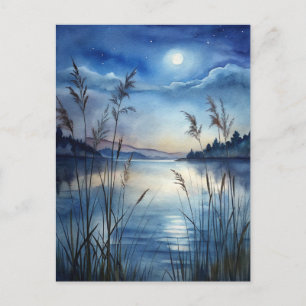 Carte Postale Ciel étoilé nocturne Lac éclairé par la lune Paisi