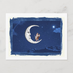 Carte Postale Ciel nocturne - Lune croissante avec Quadrille de