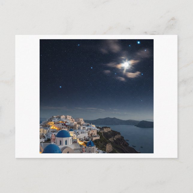 Carte Postale ciel nocturne onirique sur Santorin, Grèce, avec é (Devant)