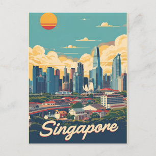 Carte Postale Ciel nocturne rétro de la ville de Singapour