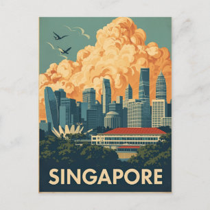 Carte Postale Ciel nocturne rétro de la ville de Singapour