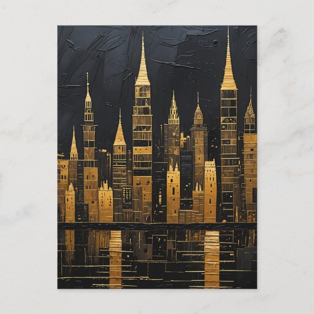 Carte Postale Ciel urbain doré à minuit (Devant)