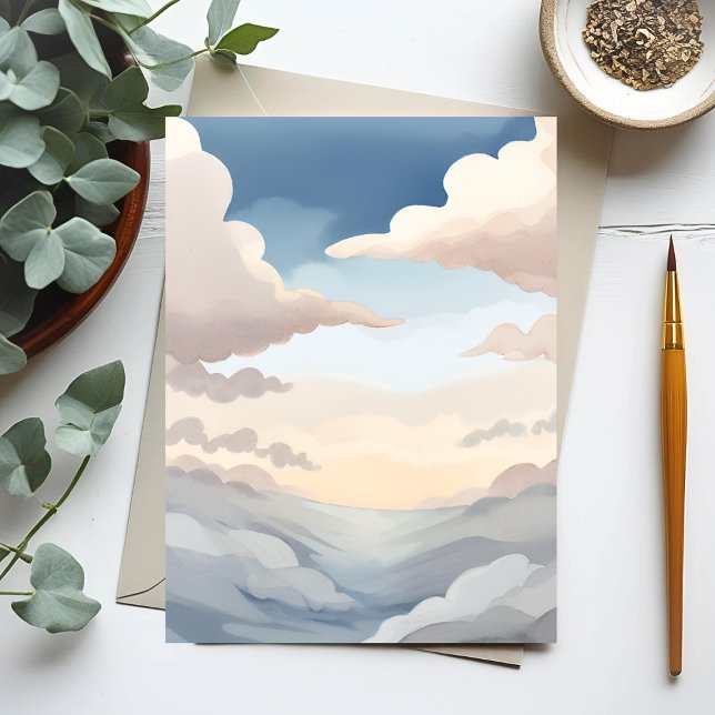 Carte Postale Ciels nuageux | Aquarelle Ciel Bleu Nuages (Créateur téléchargé)