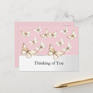 Carte Postale Cieux Rose Pâle & Papillons Pensant à Vous