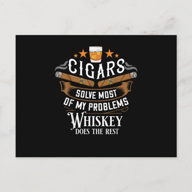 Carte Postale Cigars Solve Most Of My Problems Whiskey (Devant)