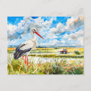 Carte Postale Cigogne dans les champs d'été Havelland Style aqua