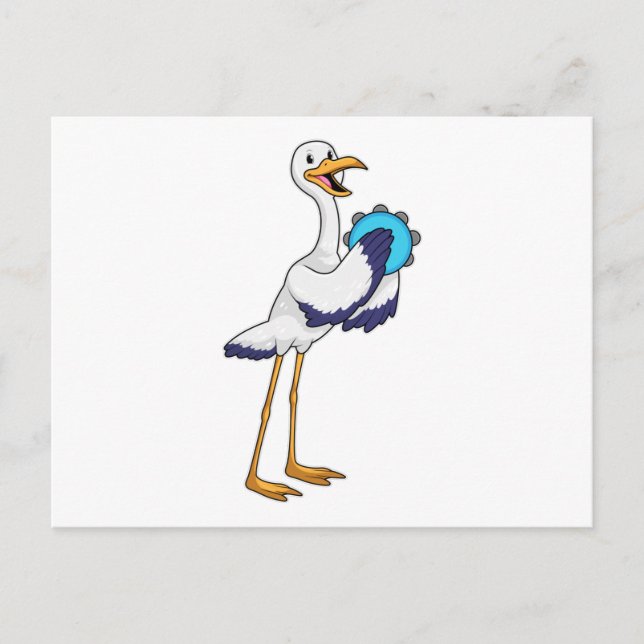 Carte Postale Cigogne en musicien avec tambourin (Devant)