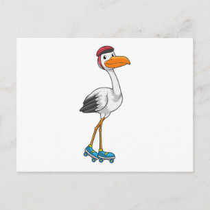Carte Postale Cigogne en patineur en ligne avec des patins à rou