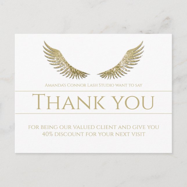 Carte Postale Cils Gold Lash Merci Simple Blanc (Devant)