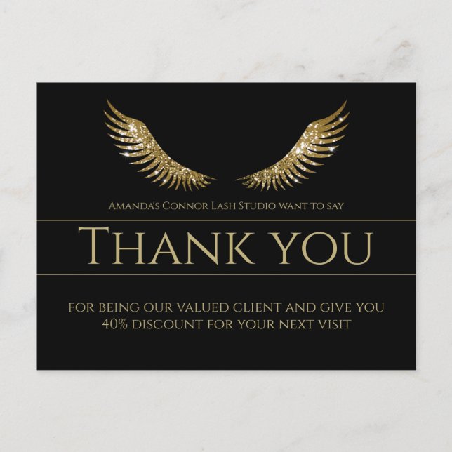 Carte Postale Cils Gold Lash Merci Simple Noir (Devant)