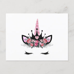 Carte Postale cils Unicorne, Fleur d'aquarelle, corne de Parties