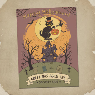 Carte Postale Cimetière Effrayant - Scène d'Halloween