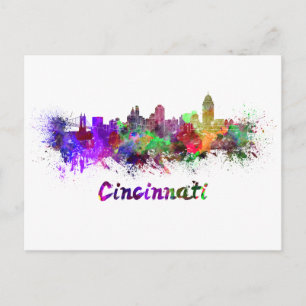 Carte Postale Cincinnati skyline in watercolor