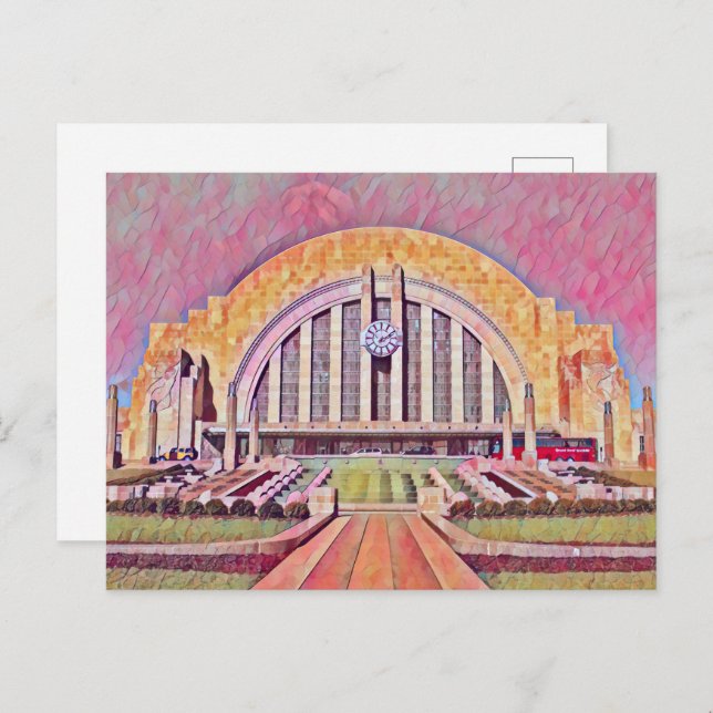 Carte Postale Cincinnati Union Terminal Aquarelle Peinture (Devant / Derrière)