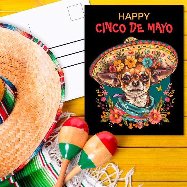 Carte Postale Cinco de Mayo Chihuahua portant Sombrero & Serape (Créateur téléchargé)