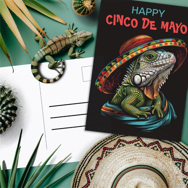 Carte Postale Cinco de Mayo Iguana portant Sombrero & Serape (Créateur téléchargé)