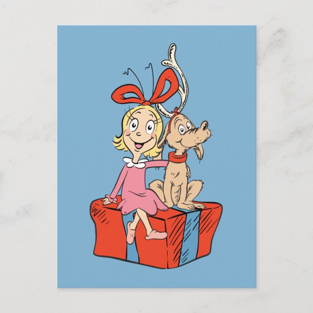 Carte Postale Cindy Lou Who et Max sur un cadeau (Devant)