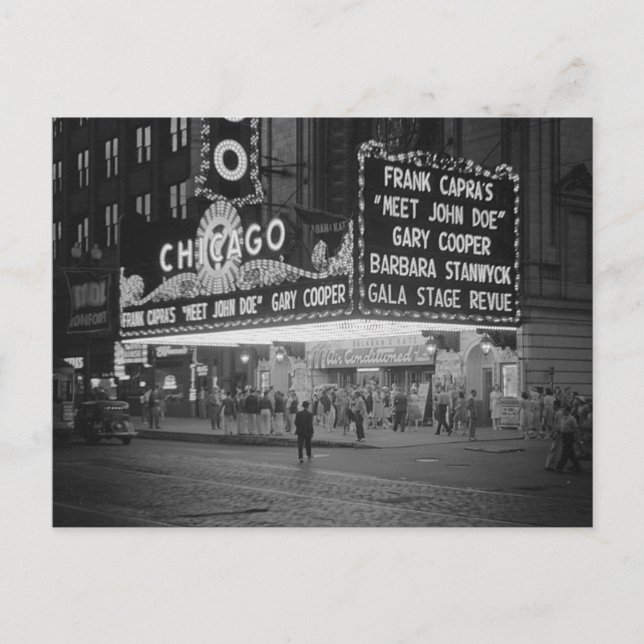 Carte Postale Cinéma de Chicago la nuit, 1941 (Devant)