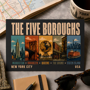 Carte Postale Cinq arrondissements New York City NYC Illustratio