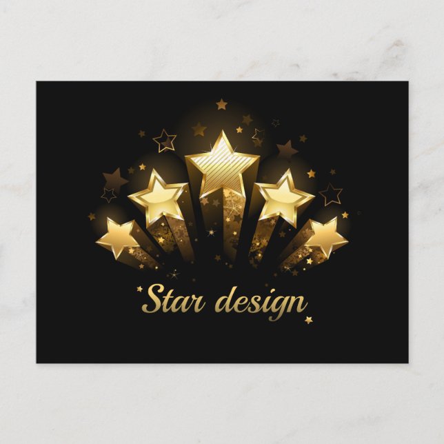 Carte Postale Cinq étoiles d'or en noir (Devant)