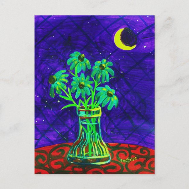 Carte Postale Cinq joyeuses fleurs vertes (Devant)