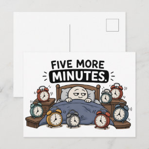 Carte Postale Cinq minutes de plus – Mème drôle de réveil pour l
