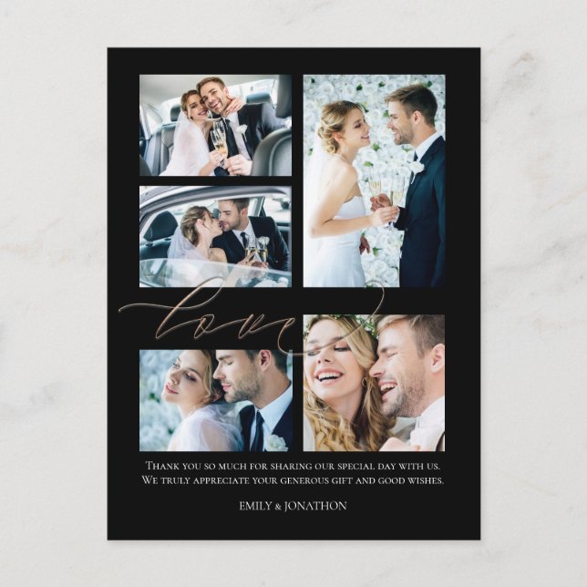 Carte Postale Cinq photos Script Love Mariage Merci noir (Devant)