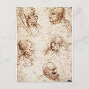 Carte Postale Cinq têtes de caricature de Léonard de Vinci