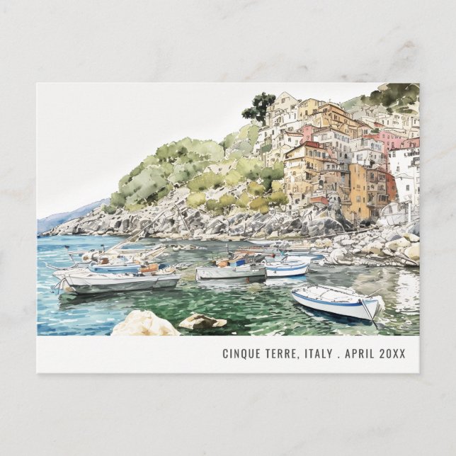 Carte Postale Cinque Terre, Italie Aquarelle Voyage Italien (Devant)