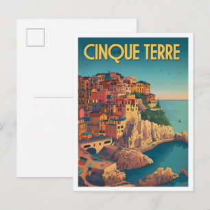 Carte Postale Cinque Terre Italie Art Voyage Rétro