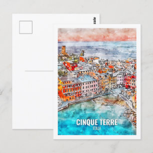 Carte Postale Cinque Terre Italie célèbre Travel Place Watercolo