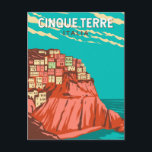 Carte Postale Cinque Terre Italie Voyage Art Rétro<br><div class="desc">Cinque Terre conception d'art de voyage rétro. Cinque Terre est une chaîne de villages côtiers séculaires sur la côte escarpée de la Riviera italienne.</div>