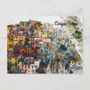 Carte Postale Cinque Terre Liguria Italy scene summer watercolor