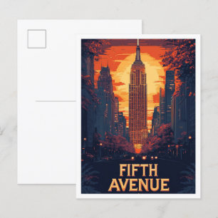 Carte Postale Cinquième Avenue NYC USA Illustration Vintage Voya
