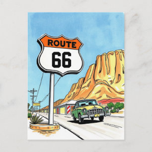 Carte Postale Circuit 66 Voyage sur Route Dessinée à la Main Voy