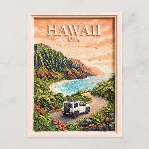 Carte Postale Circuit routier vintage à Hawaii USA, paysage text