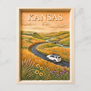 Carte Postale Circuit routier vintage dans la prairie du Kansas,
