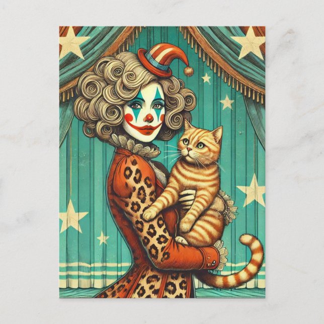Carte Postale Circus Clown et son Ginger Kitty (Devant)