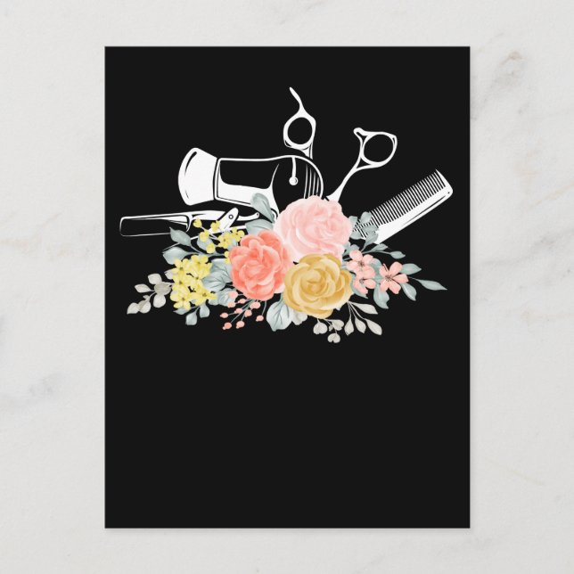 Carte Postale Ciseaux Fleur Femme Coiffeuse Coiffeur (Devant)