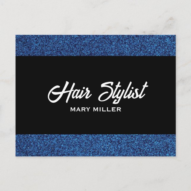 Carte Postale Ciseaux modernes de coiffeur à paillettes bleues N (Devant)