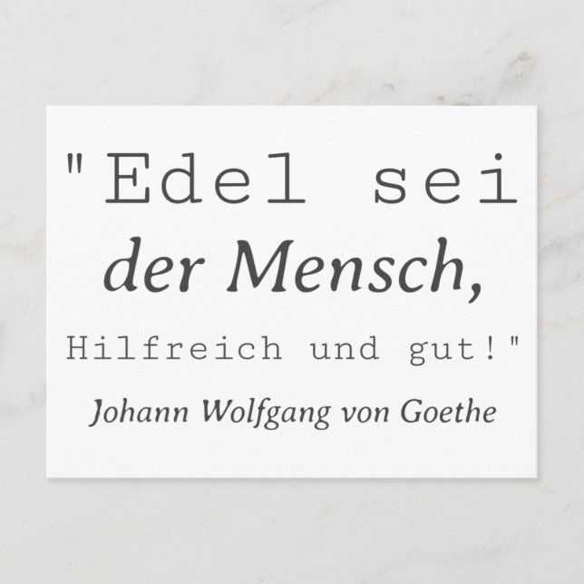 Carte Postale Citant Goethe Edel, (Devant)